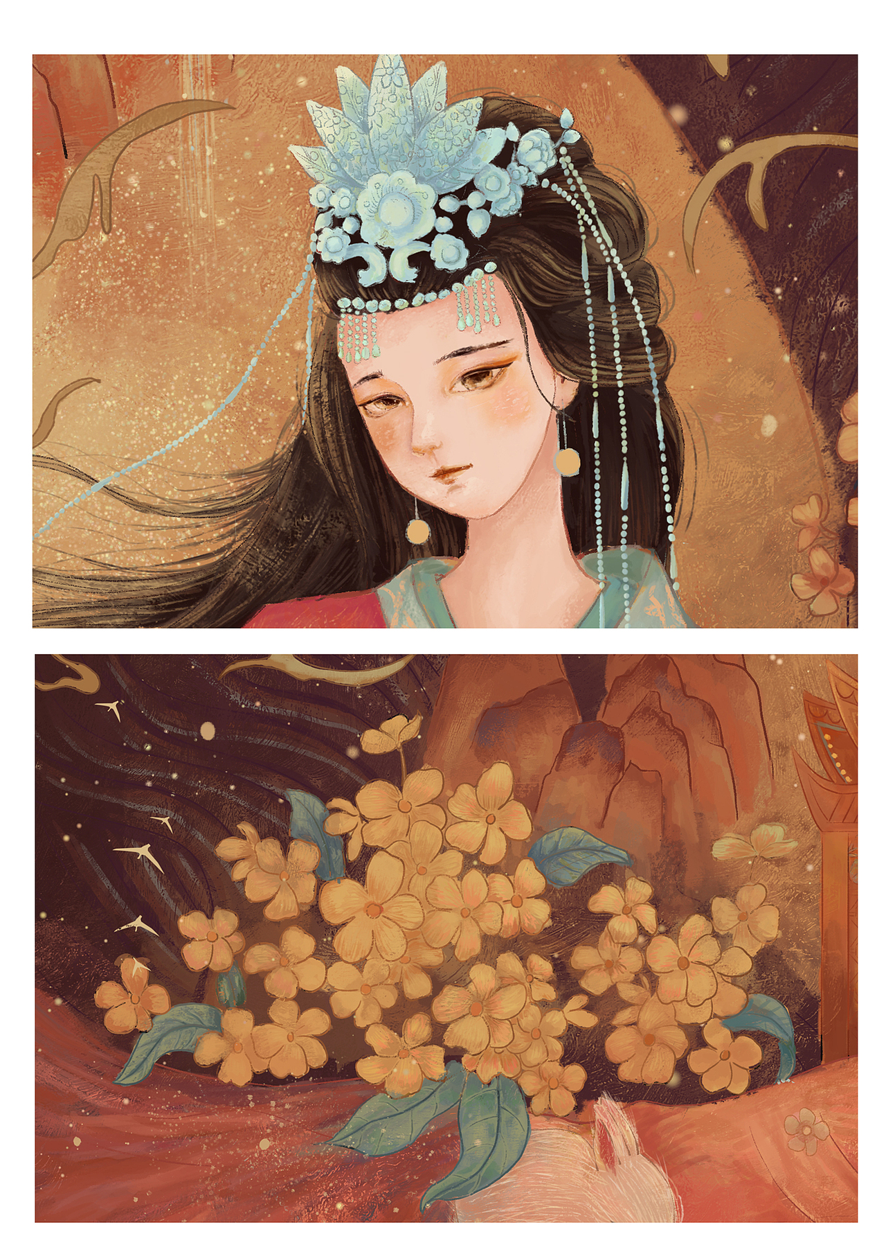 中秋节气插画–《花朝月夜》