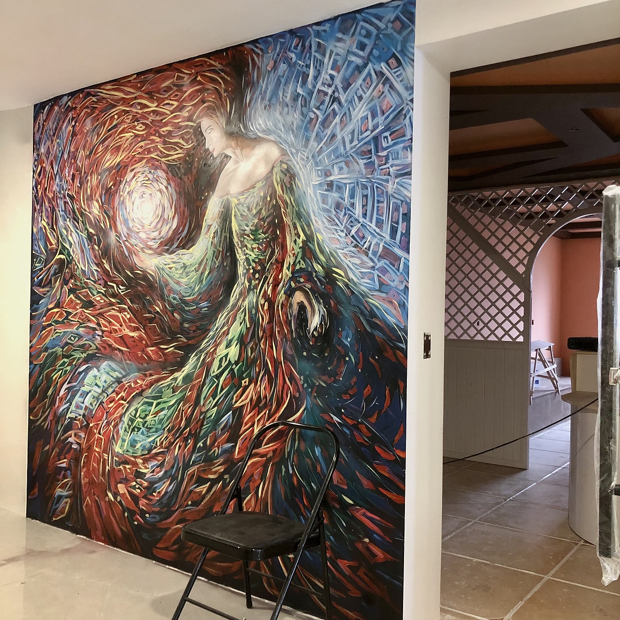 手绘瑜伽馆背景墙绘