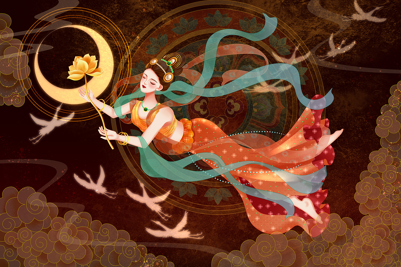 夏天畫的敦煌系列作品（圖ZMzEzOTEyNTMy） - 商業(yè)插畫 - 站酷設(shè)計師紫陌琉璃原創(chuàng)素材 - 站酷ZCOOL