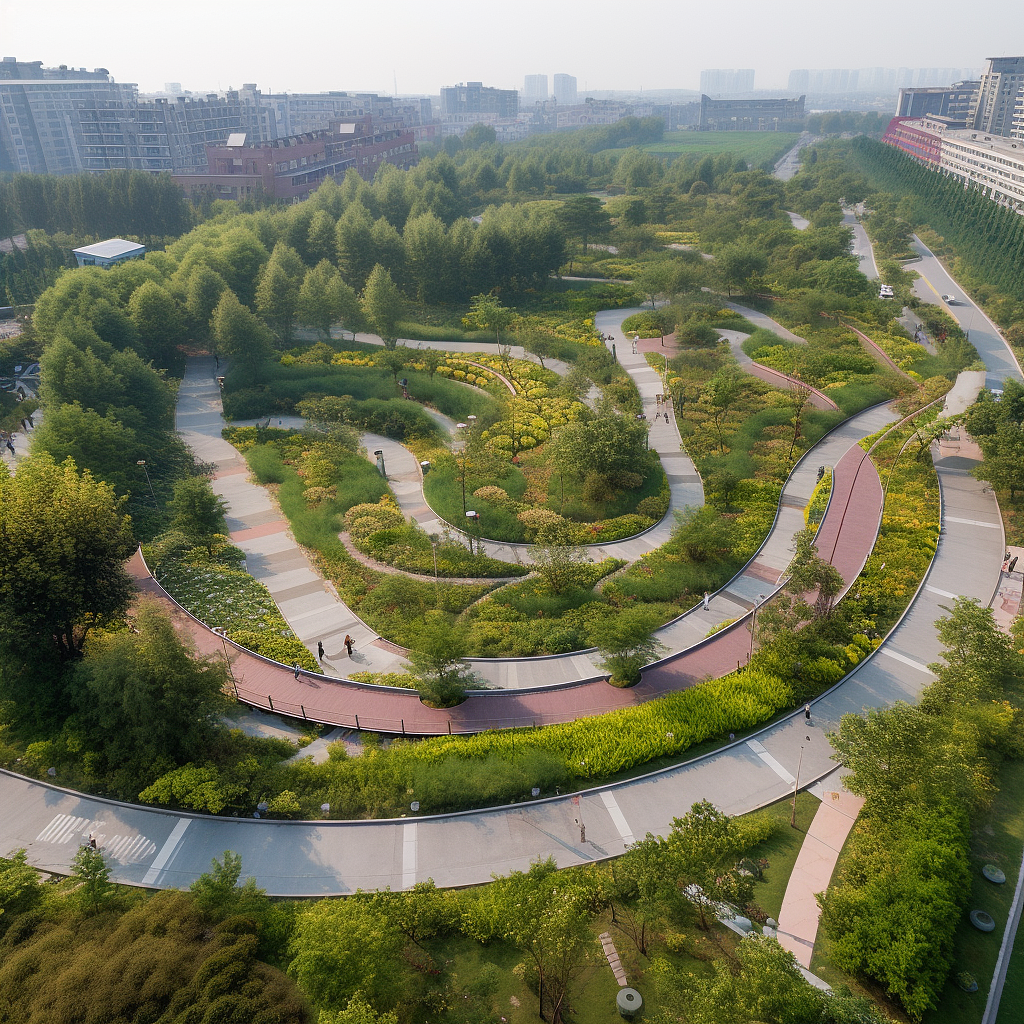 AI绘图3min生成的环形公园9稿方案