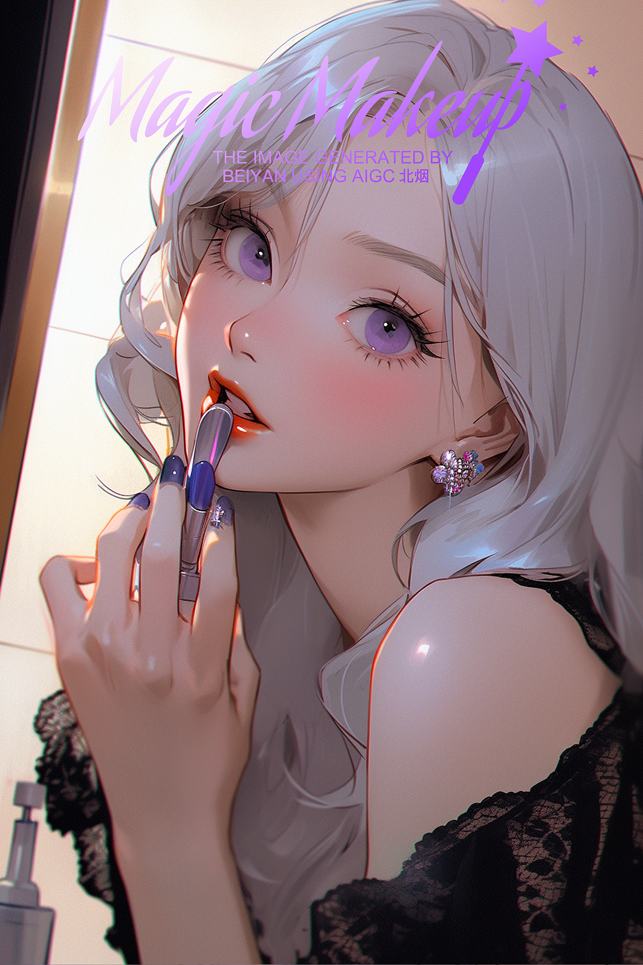 AIGC创意时尚潮流美妆女生插画——《幻妆》