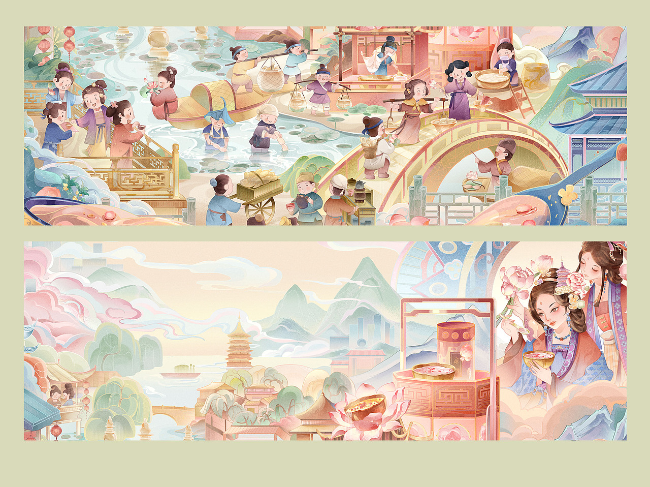 藕粉X城市国潮插画（图ZMzY0MzI2MTQ4） - 商业插画 - 站酷设计师小鱼的鱼饼原创素材 - 站酷ZCOOL