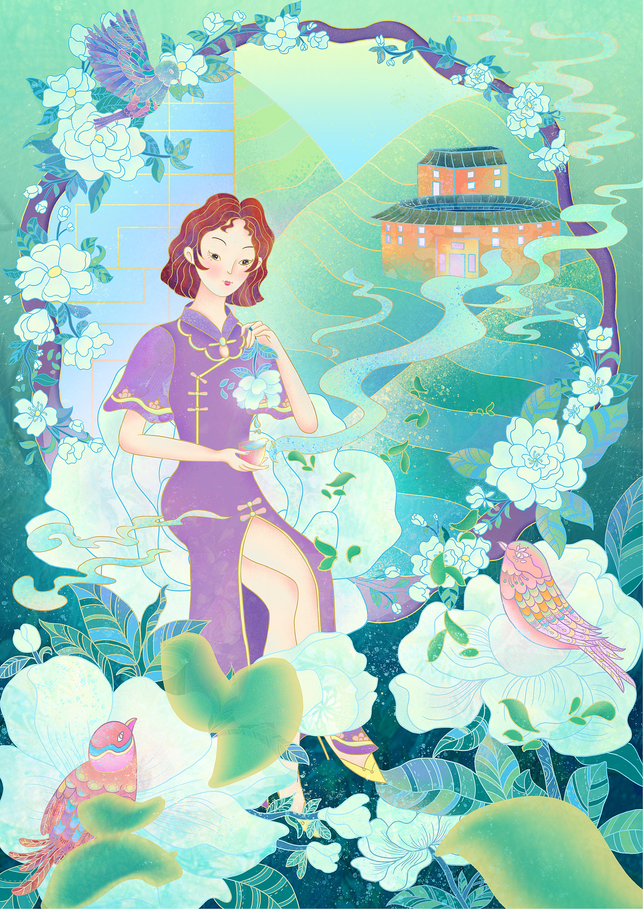 包装插画——茉莉花茶