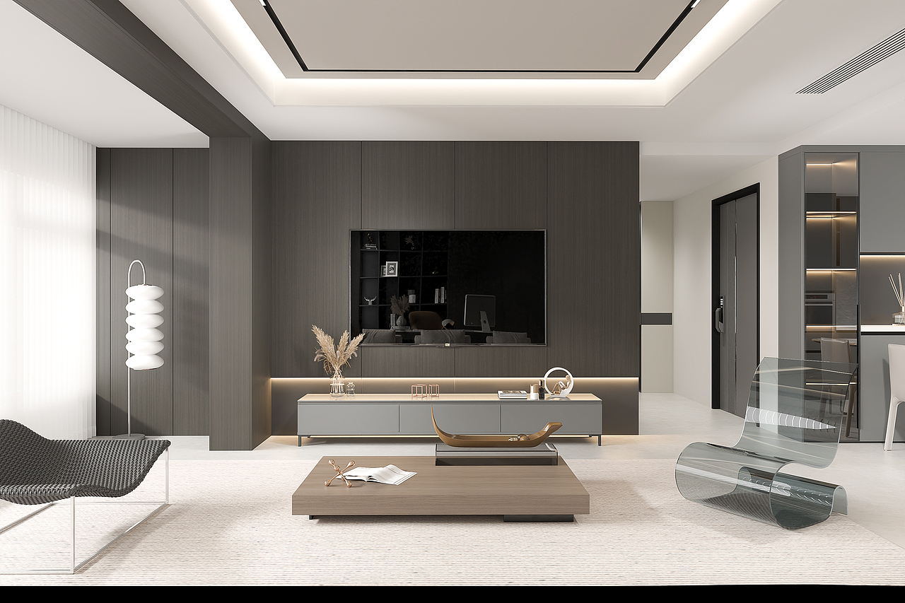 现代极简 黑白风格  整装家居 客厅厨房 餐边柜