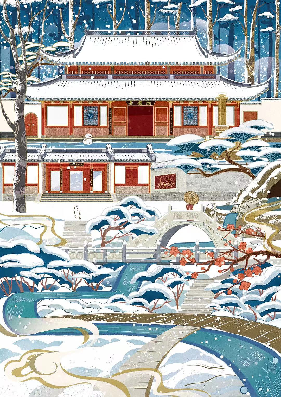 古建四季 | 保国寺（图ZMzM2NDI5Mjgw） - 商业插画 - 站酷设计师韩锐原创素材 - 站酷ZCOOL