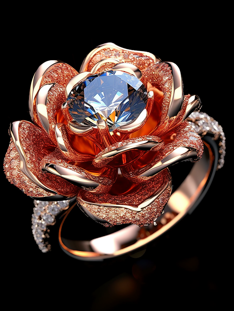 Midjourney AI 玫瑰主题戒指 珠宝系列