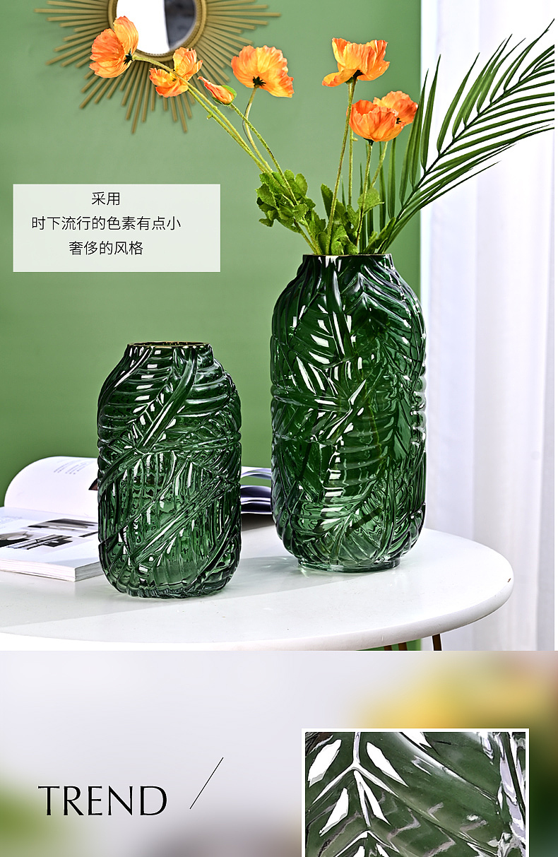 玻璃花瓶金边绿色灰色花瓶的拍摄主图设计详情设计