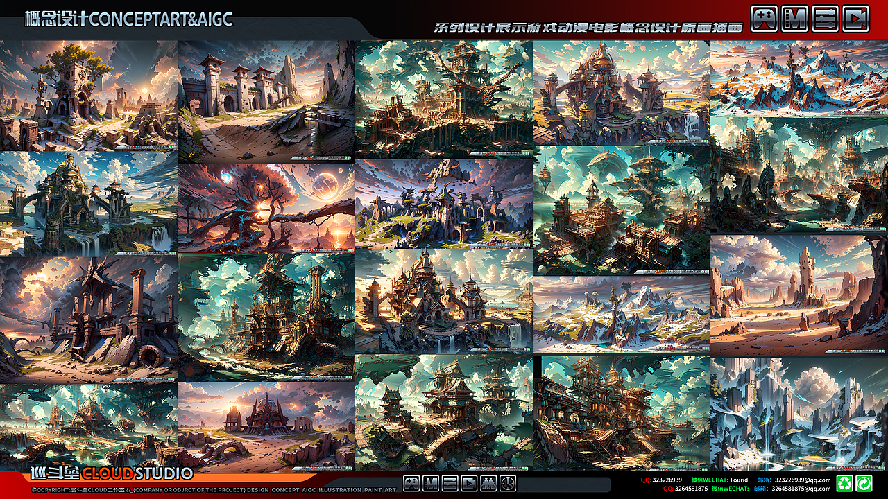 SD原画 多模型底图设计 飞艇建筑