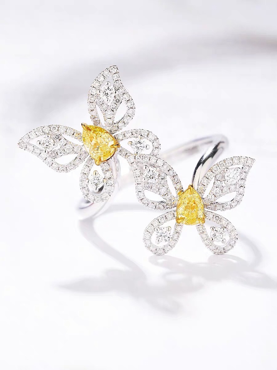 【首饰】黄钻围镶钻石戒指实拍