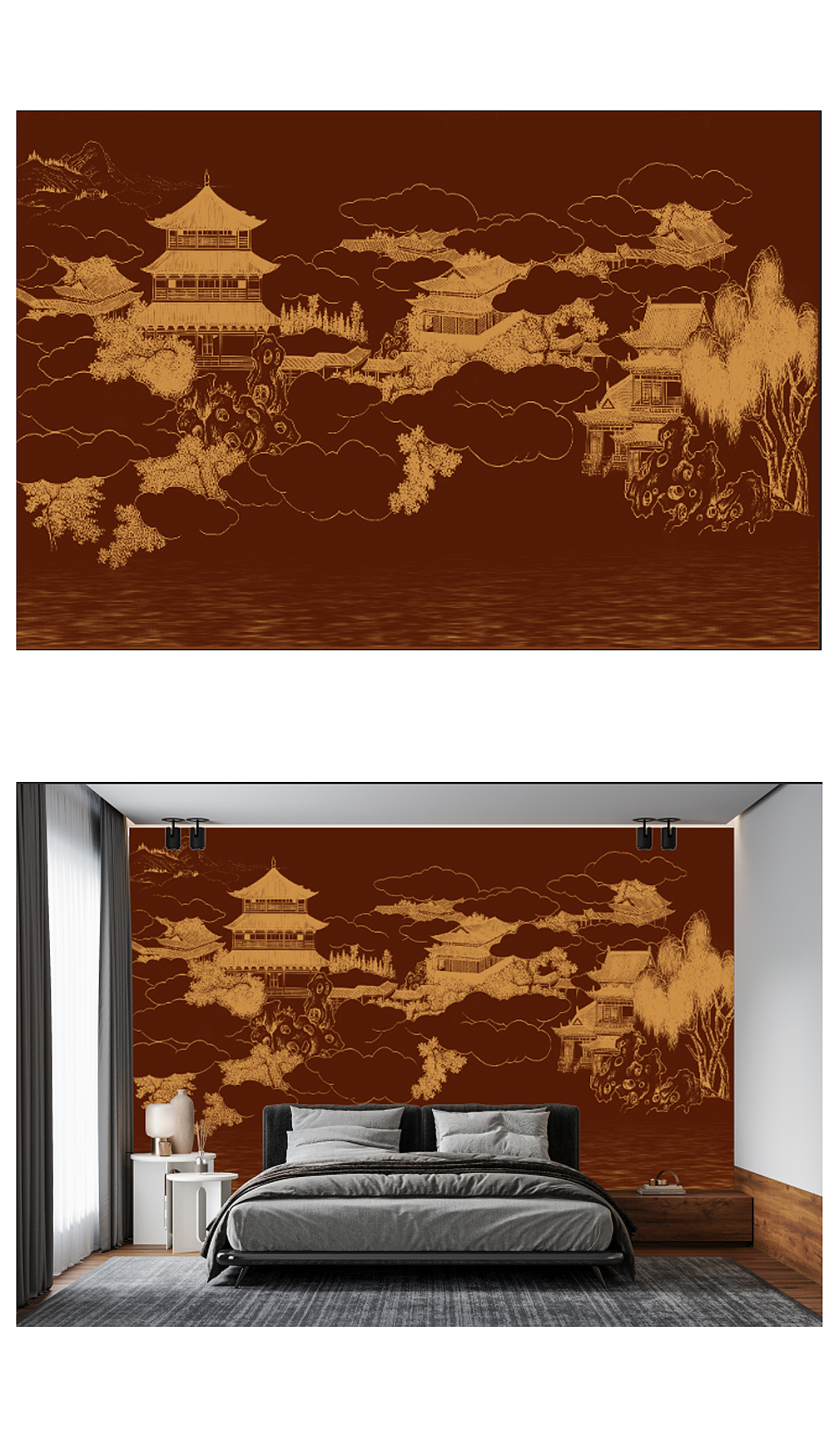 轻奢中式壁画案例分享（图ZMzU5MzE0MDE2） - 家装设计 - 站酷设计师喜之郎1096原创素材 - 站酷ZCOOL