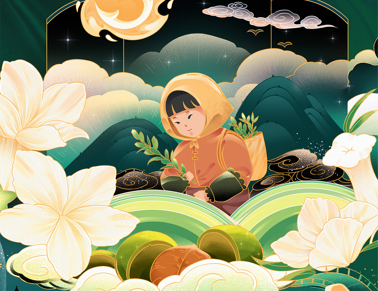 2022国潮插画-《绿盎芝麻》（图ZMzA1NDEzMzQw） - 商业插画 - 站酷设计师福淼三川原创素材 - 站酷ZCOOL
