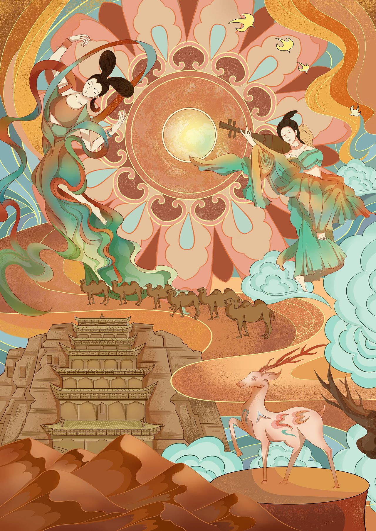 原创插画|敦煌·秘境(图ZMzAzMzYzNDg0) - 商业插画 - 站酷设计师郭小欢原创素材 - 站酷ZCOOL