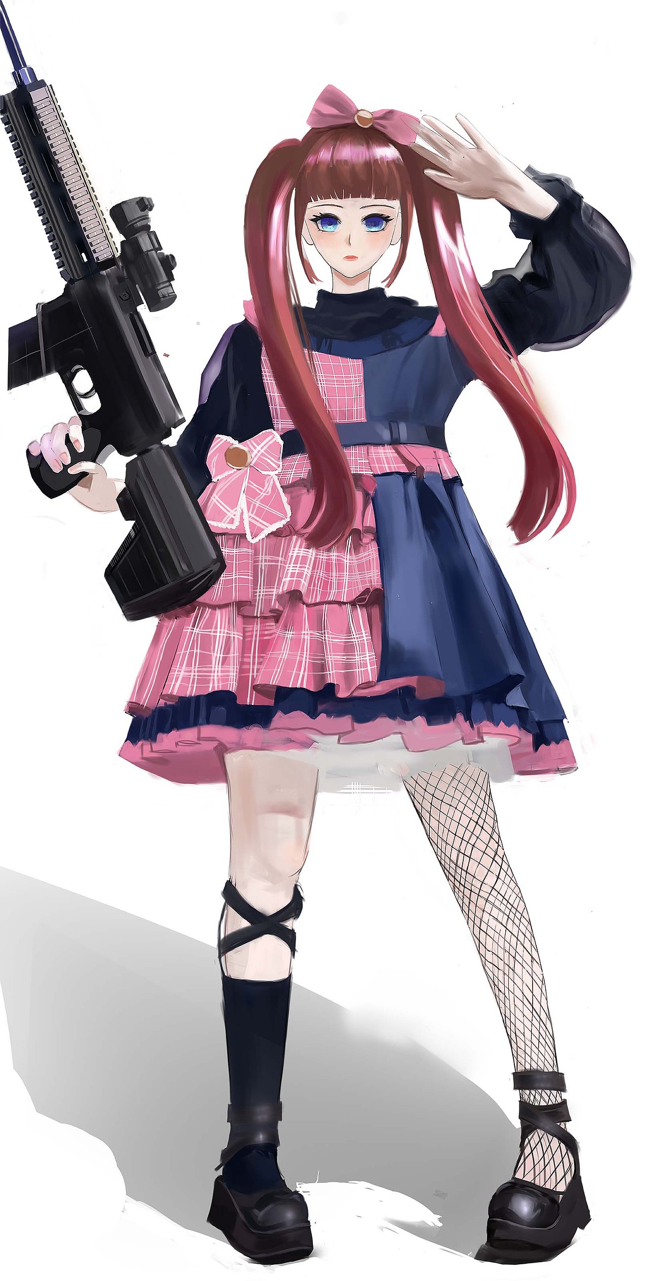 拿着枪的双马尾的半萝莉