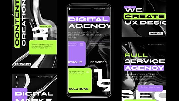 AE模板|抽象竖屏品牌作品集设计版式动态海报展示动画