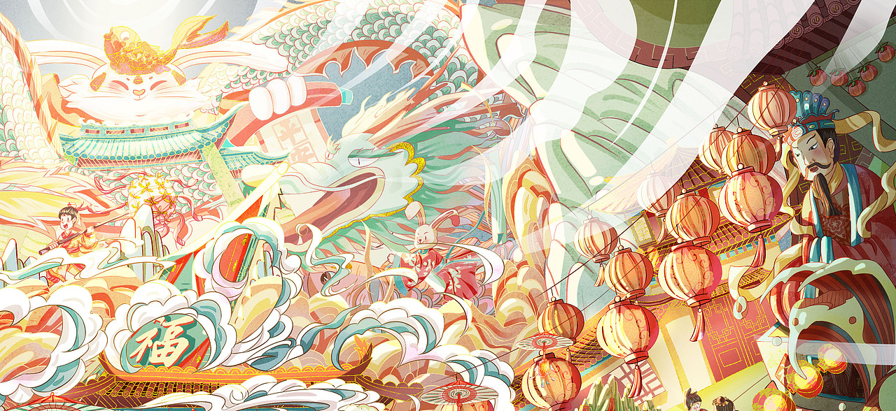 2023兔年氛围感春节kv节日插画