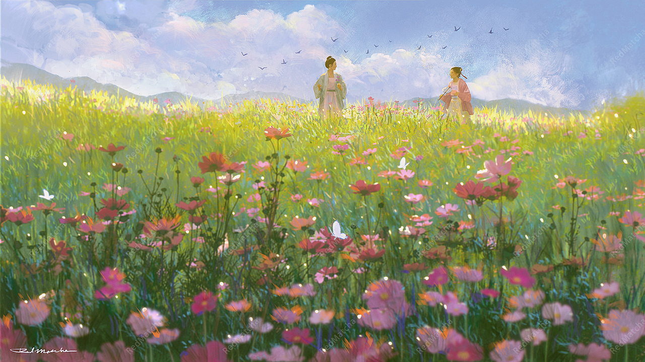 花与风的季节（图ZMzY5MDM4NDg0） - 艺术插画 - 站酷设计师RedMatcha_原创素材 - 站酷ZCOOL