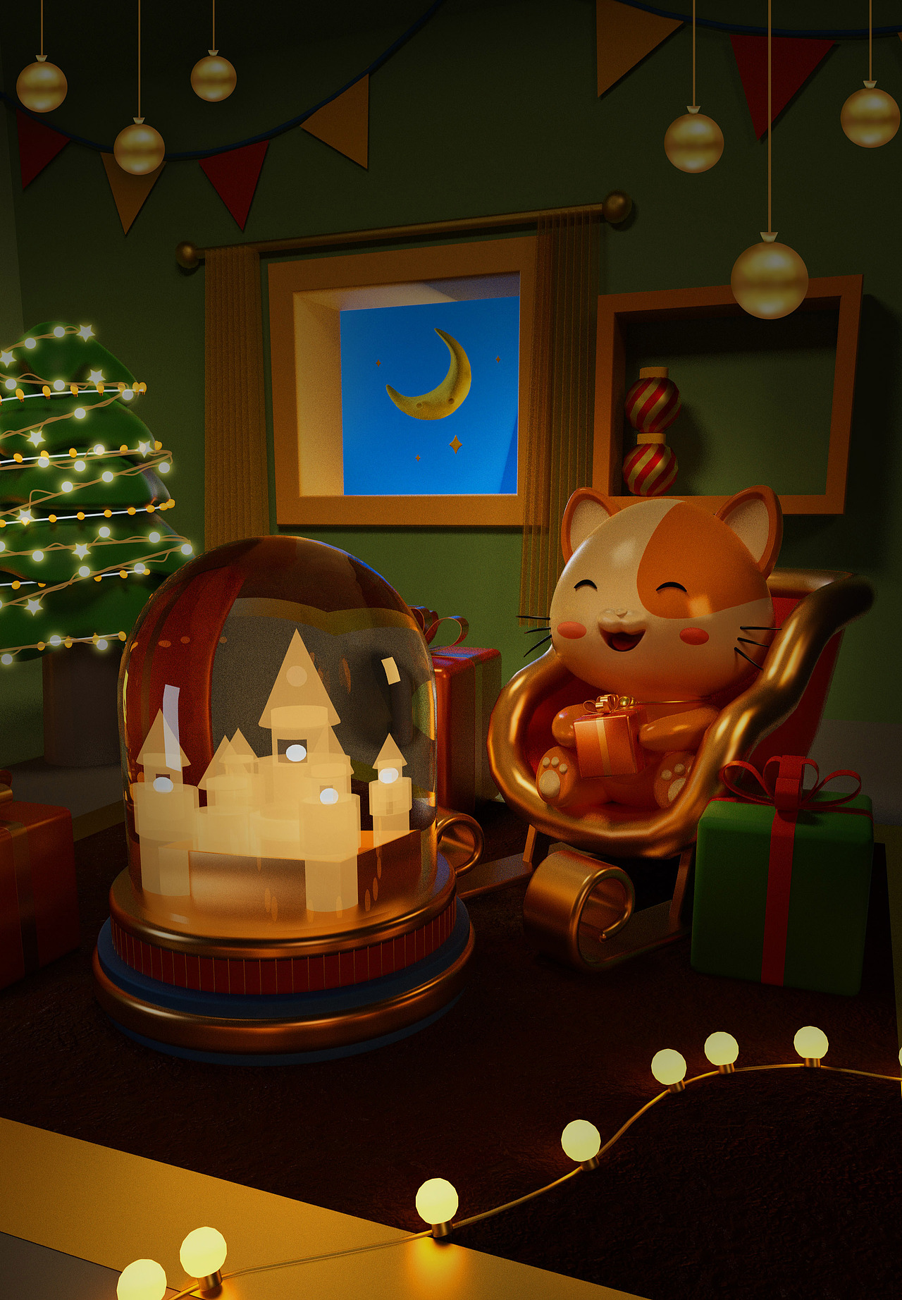 卡通C4D招财猫IP系列场景