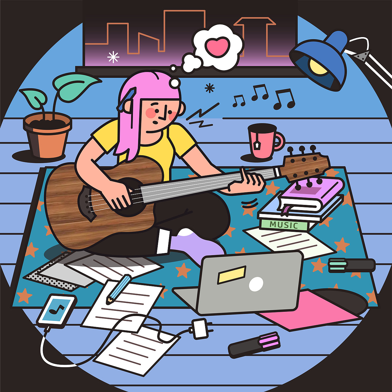 吹拉弹唱集合（图ZMzI3MjM2MTgw） - 新锐潮流插画 - 站酷设计师瞳嘞个瞳原创素材 - 站酷ZCOOL