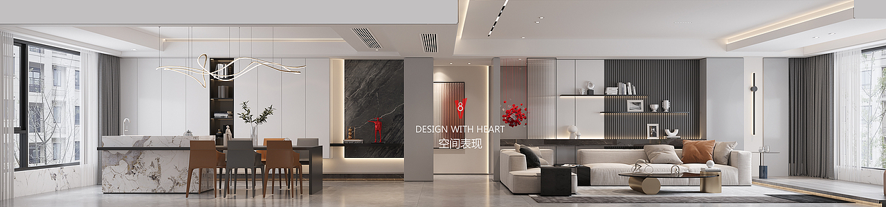 V8空间表现 | 简单舒适的别墅客餐厅