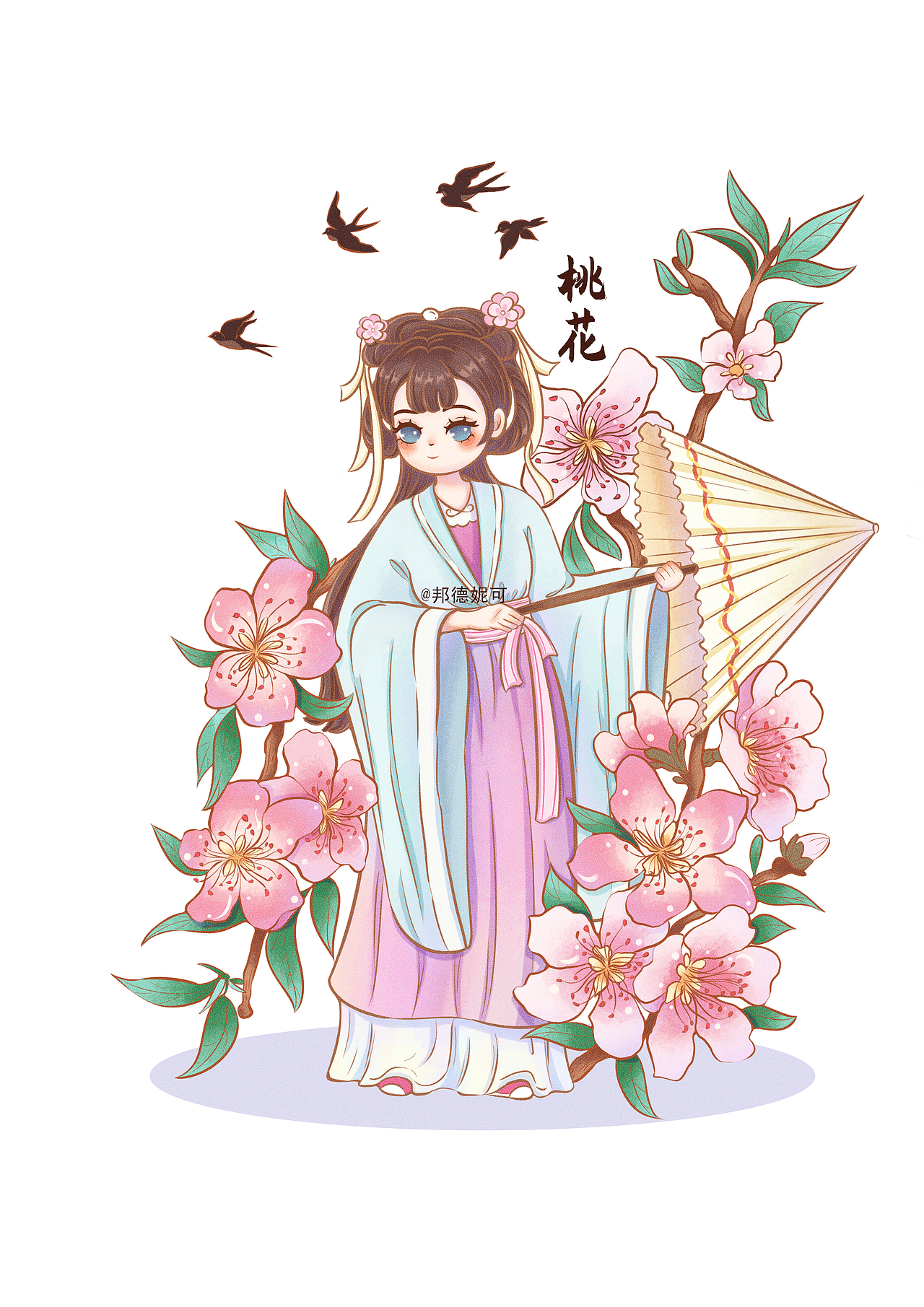 八花少女图--古风系列插画（图ZMzU4ODE5Nzky） - 创作习作 - 站酷设计师邦德妮可原创素材 - 站酷ZCOOL