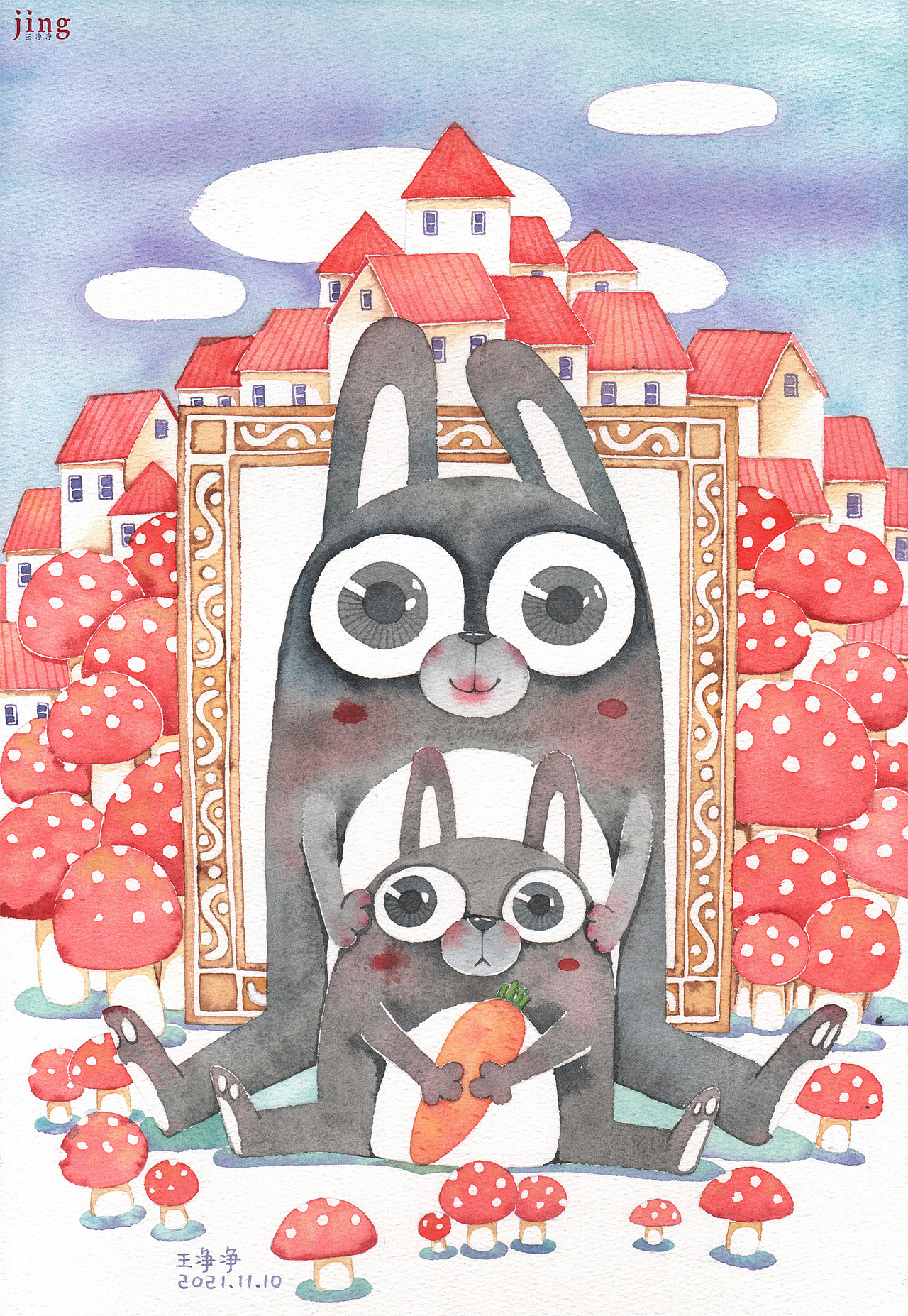 兔年水彩插画合集 27幅兔子手绘纸本水彩插画