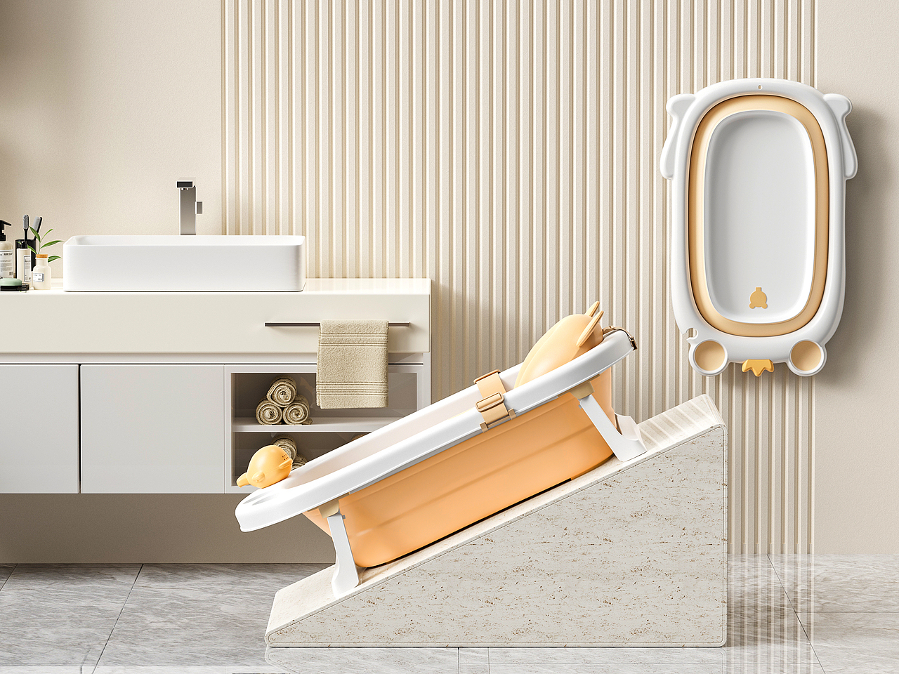 母婴类目儿童浴盆整套渲染