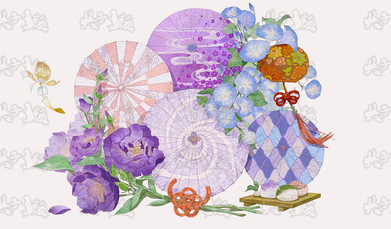 水彩和风元素伞（图ZMzI3NDU0MDI0） - 商业插画 - 站酷设计师犬子獭原创素材 - 站酷ZCOOL