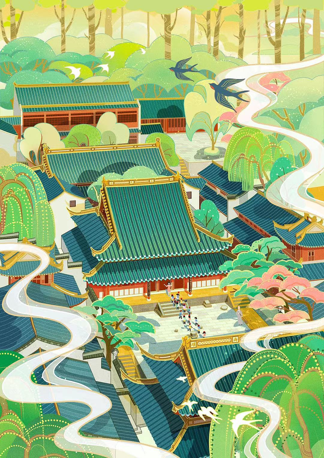 古建四季 | 保国寺（图ZMzM2NDI5MTk2） - 商业插画 - 站酷设计师韩锐原创素材 - 站酷ZCOOL