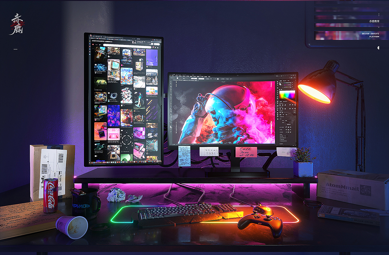 电脑桌渲染（图ZMzEzODY4NTA4） - 其他三维 - 站酷设计师赤鹿教育原创素材 - 站酷ZCOOL