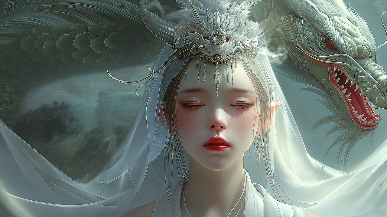 AI插画女孩子和龙的场景（图ZMzU4NzEyNDQ0） - 创作习作 - 站酷设计师qiushanli原创素材 - 站酷ZCOOL