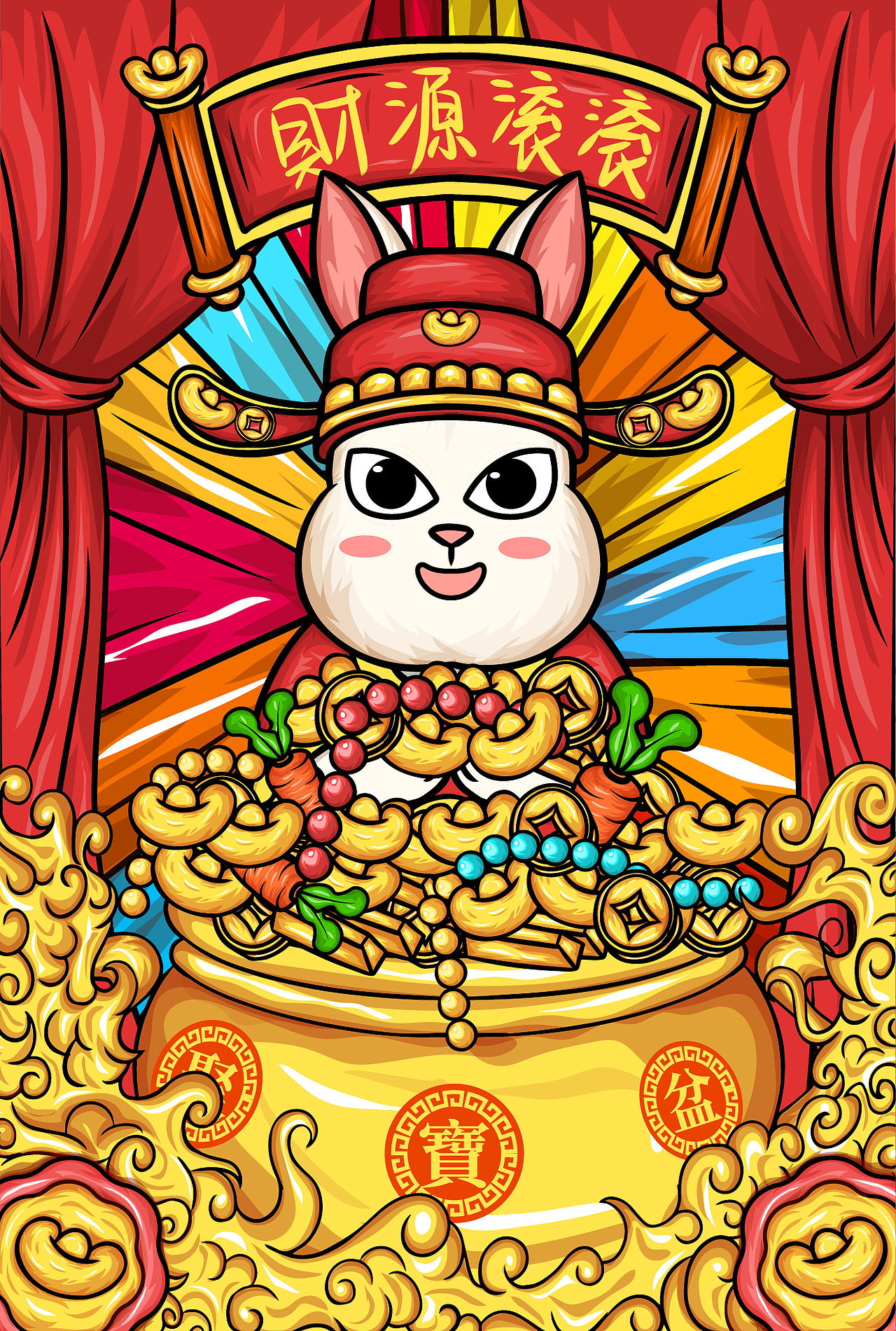嘟啦兔兔年新年紅包國潮插畫（圖ZMzIwNTQzMDE2） - 商業(yè)插畫 - 站酷設(shè)計師江貓原創(chuàng)素材 - 站酷ZCOOL