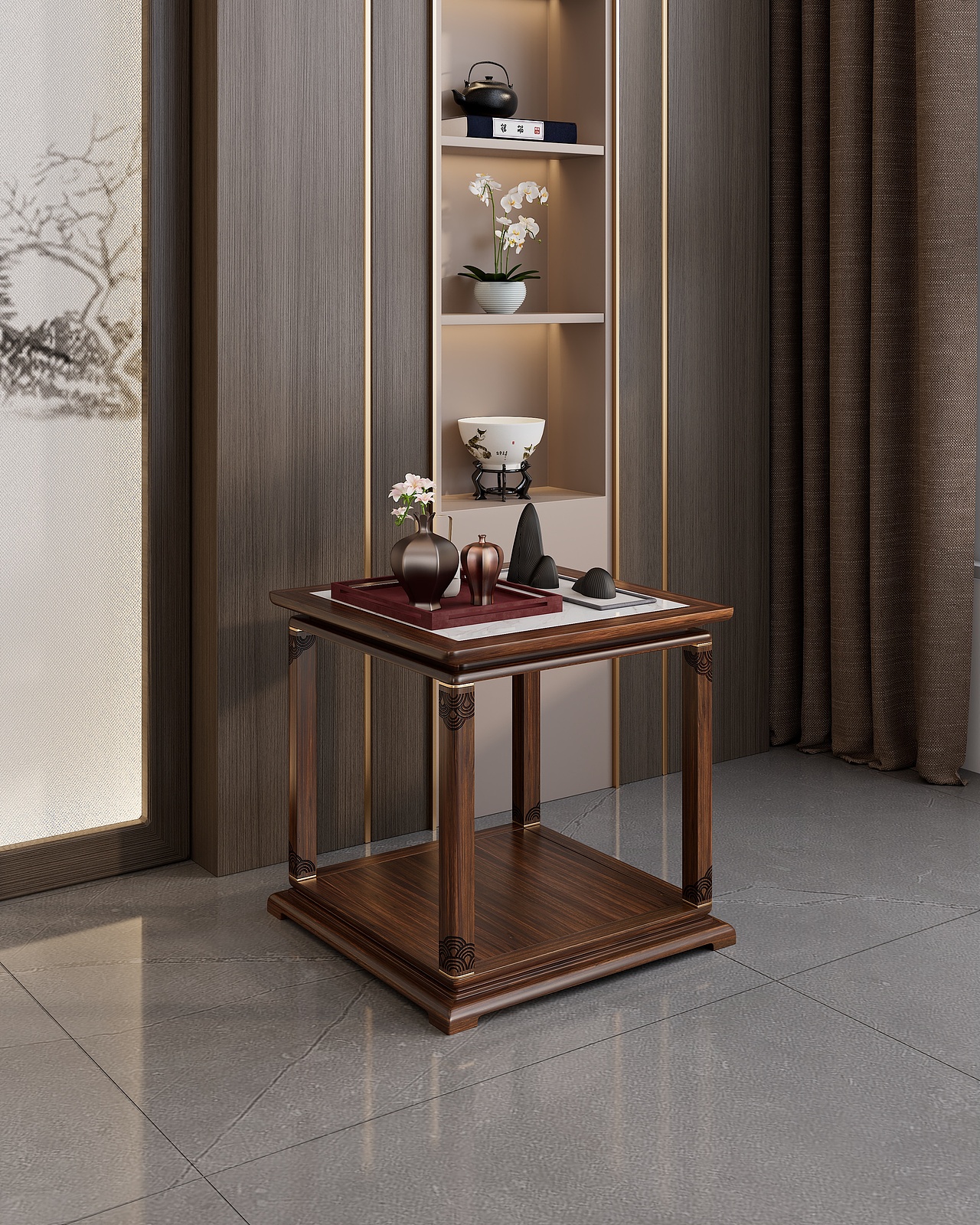 新中式,大欧式,乌金木家具建模渲染场景表现