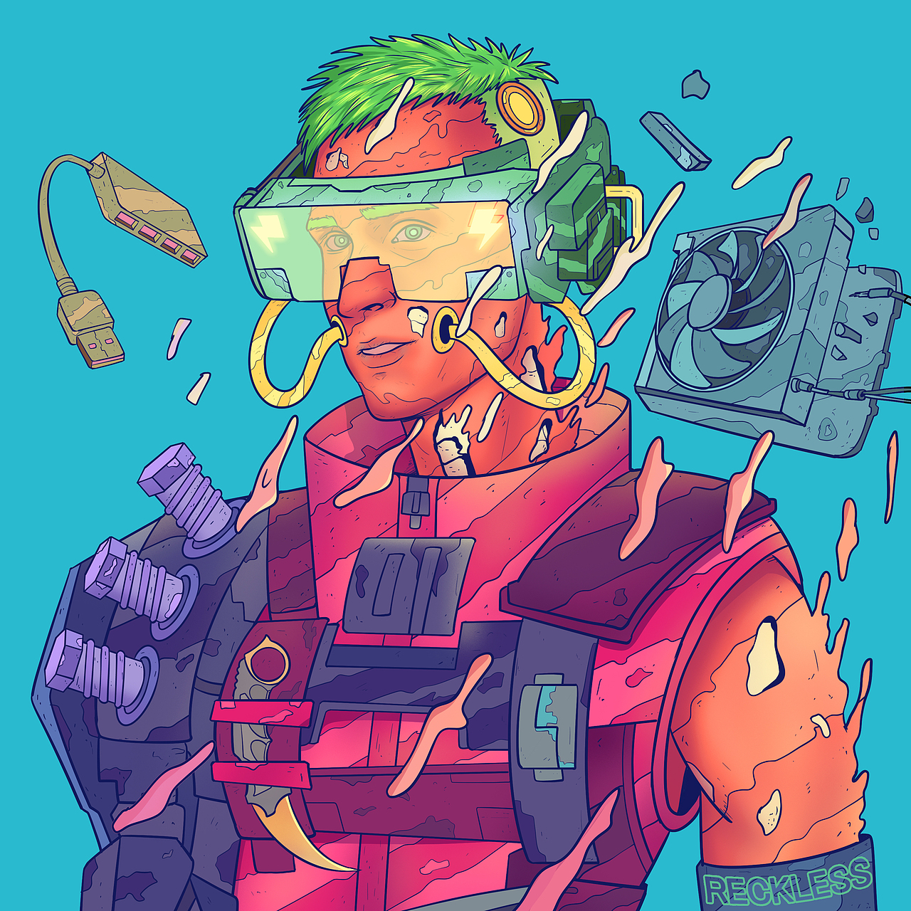 赛博朋克插画 ——《血肉苦弱 机械飞升》