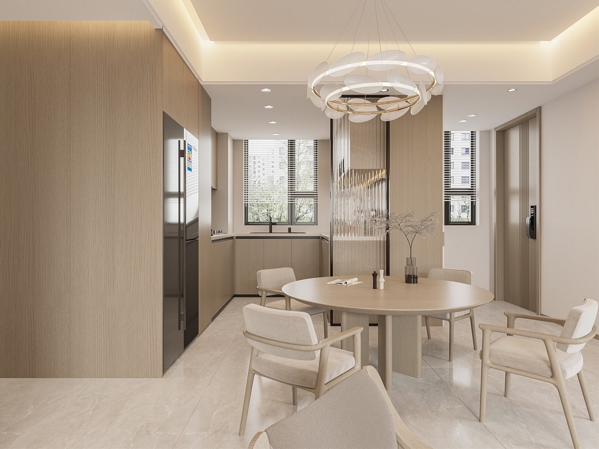 暖色系现代轻奢客餐厅效果图表现