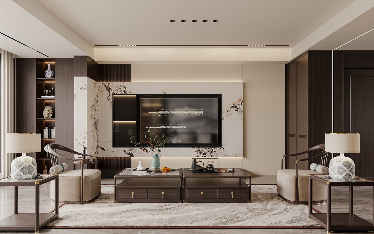 现代新中式客餐厅效果图表现