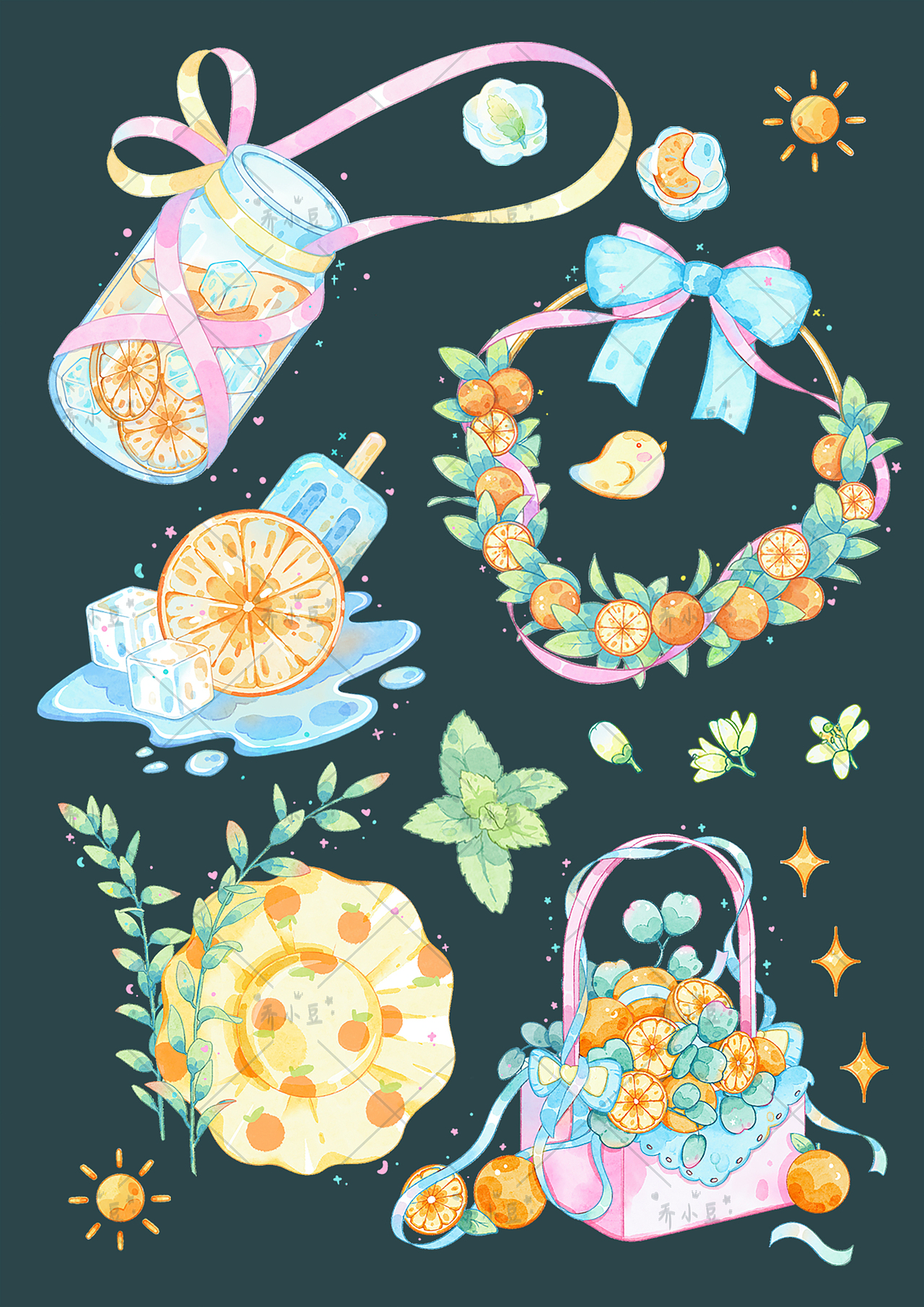 【五月桔香礼】——和纸胶带成稿待出（图ZMzI0MzM4MjQ4） - 商业插画 - 站酷设计师乔小都原创素材 - 站酷ZCOOL