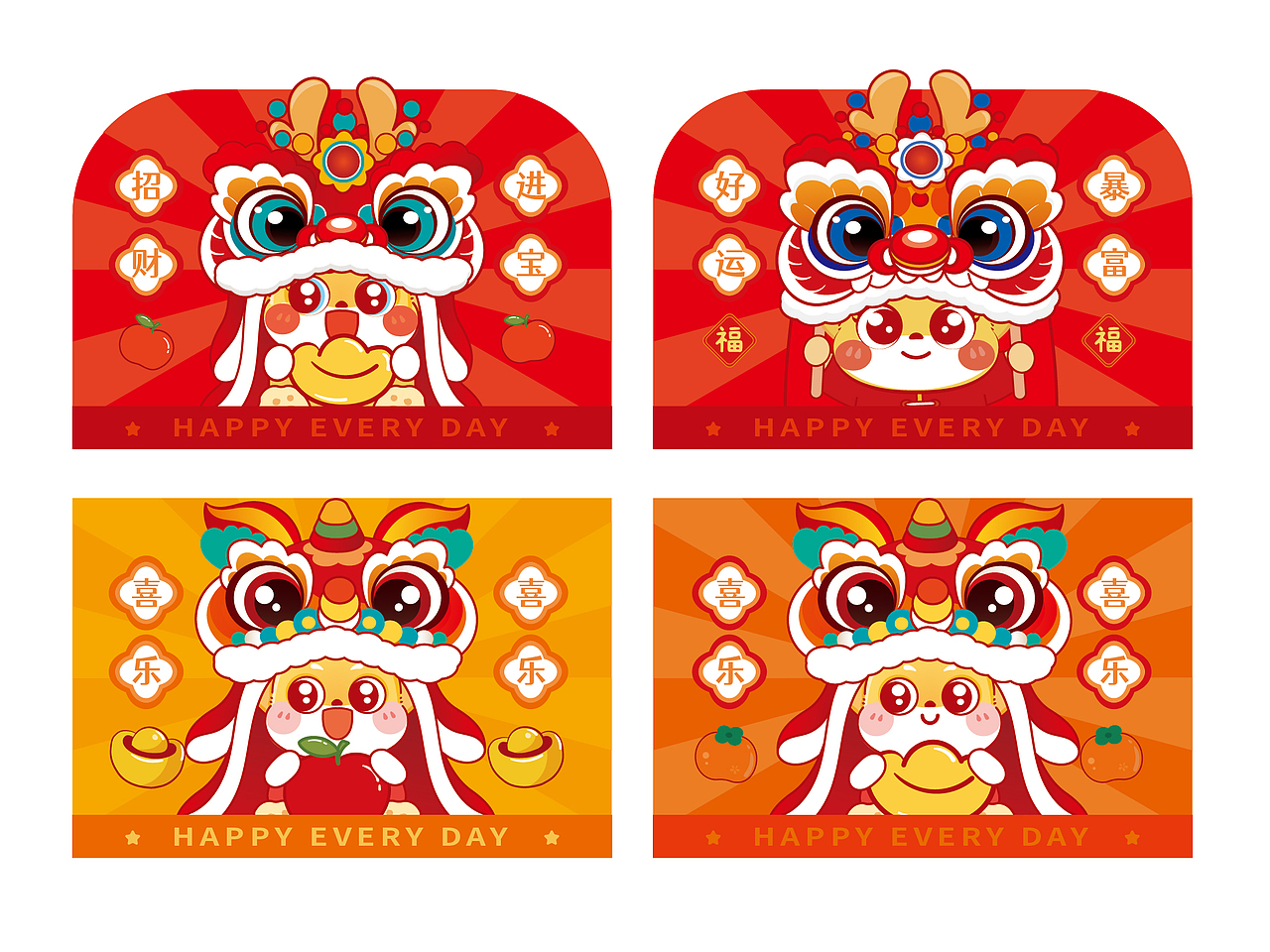 龙年插画醒狮舞狮地垫地毯桌垫门帘服饰烫画插画设计