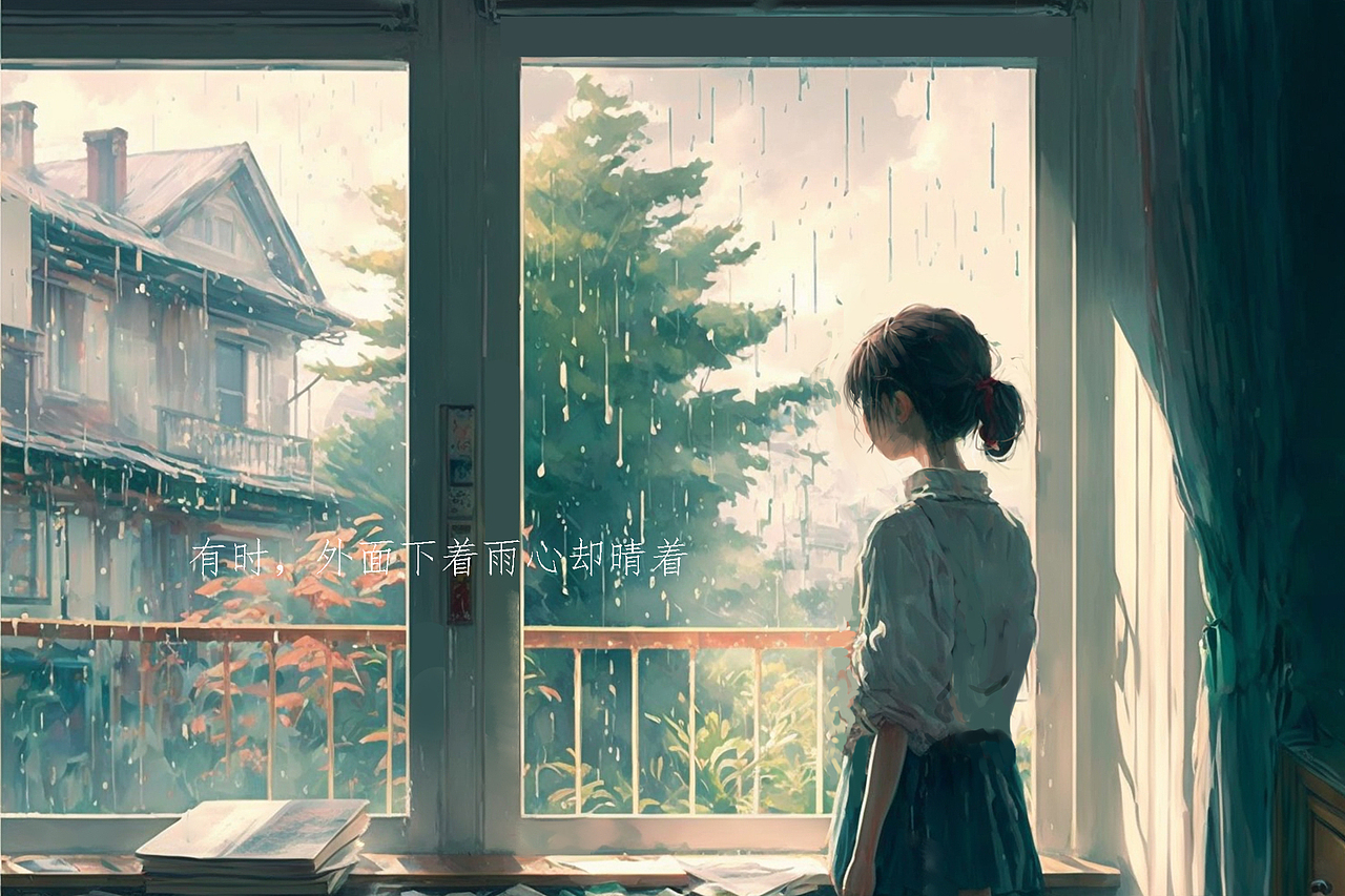 窗外的雨（图ZMzI0ODgzODQ4） - 艺术插画 - 站酷设计师飞鸟的绘画世界原创素材 - 站酷ZCOOL