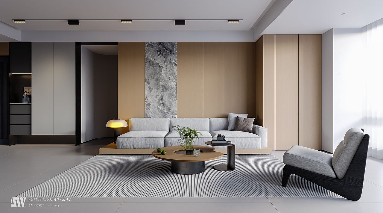 一套现代简约客厅效果图