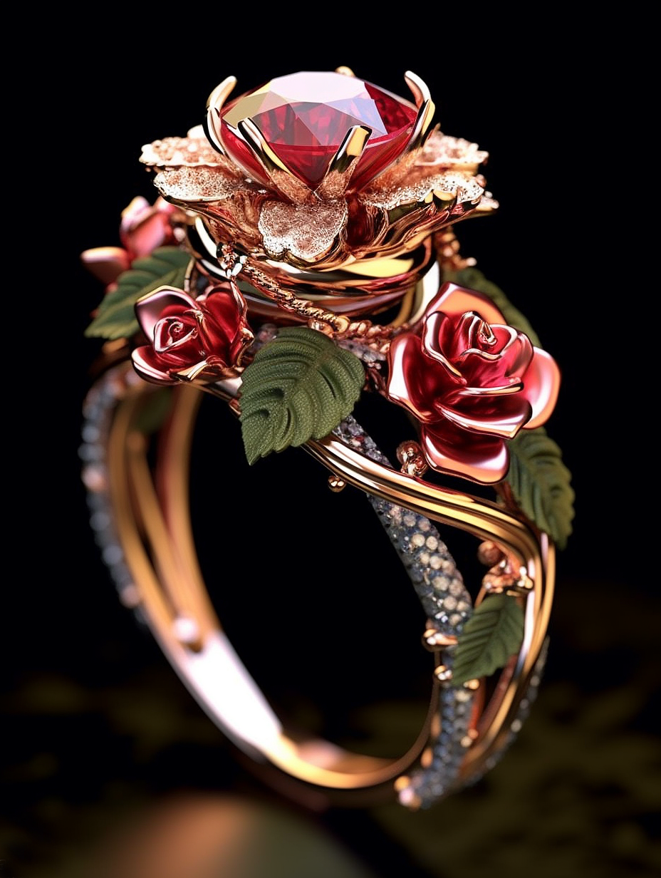 Midjourney AI 玫瑰主题戒指 珠宝系列
