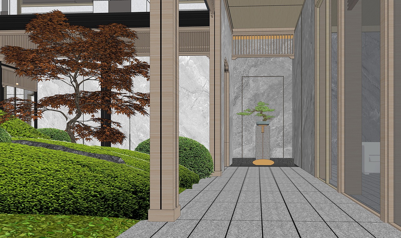 中海天钻新中式示范区景观SU模型下载