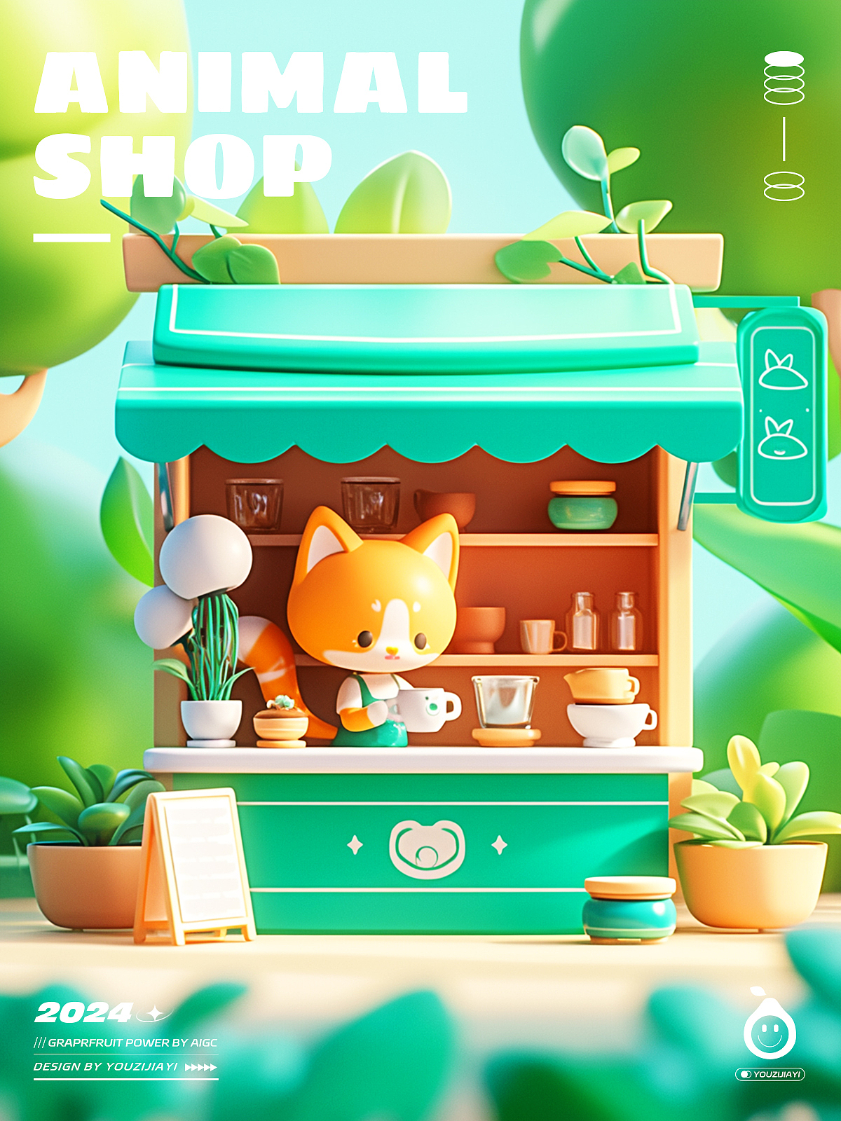 AIGC-运营插画设计【卡通动物微缩场景】