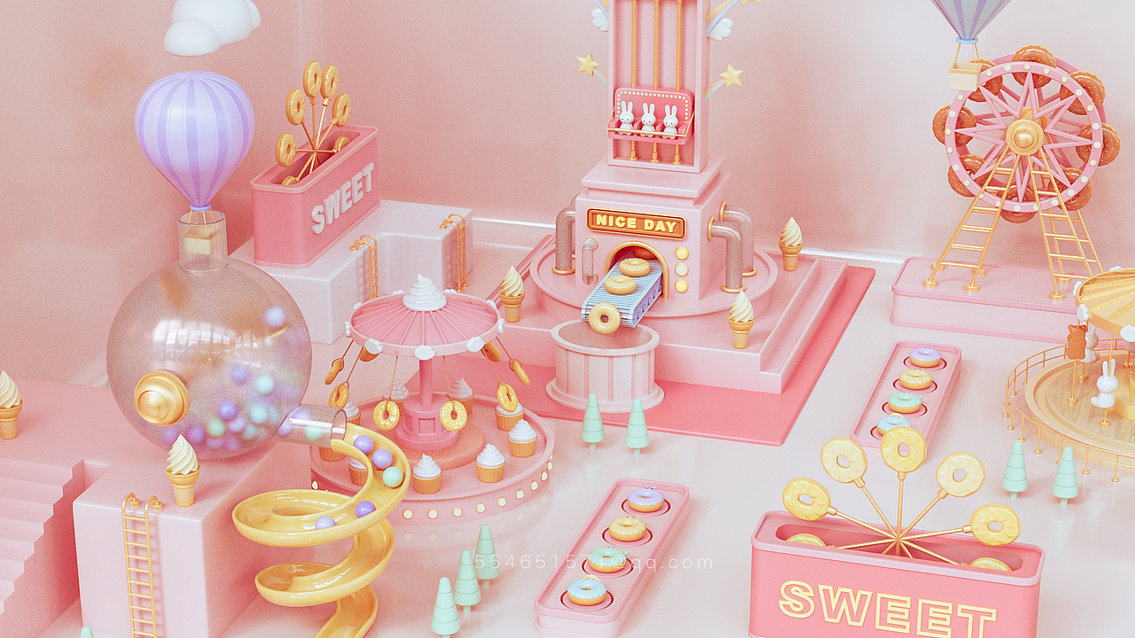 甜品游乐场【C4D作品集】（图ZMjk2NDkyMjAw） - 场景 - 站酷设计师西_面原创素材 - 站酷ZCOOL