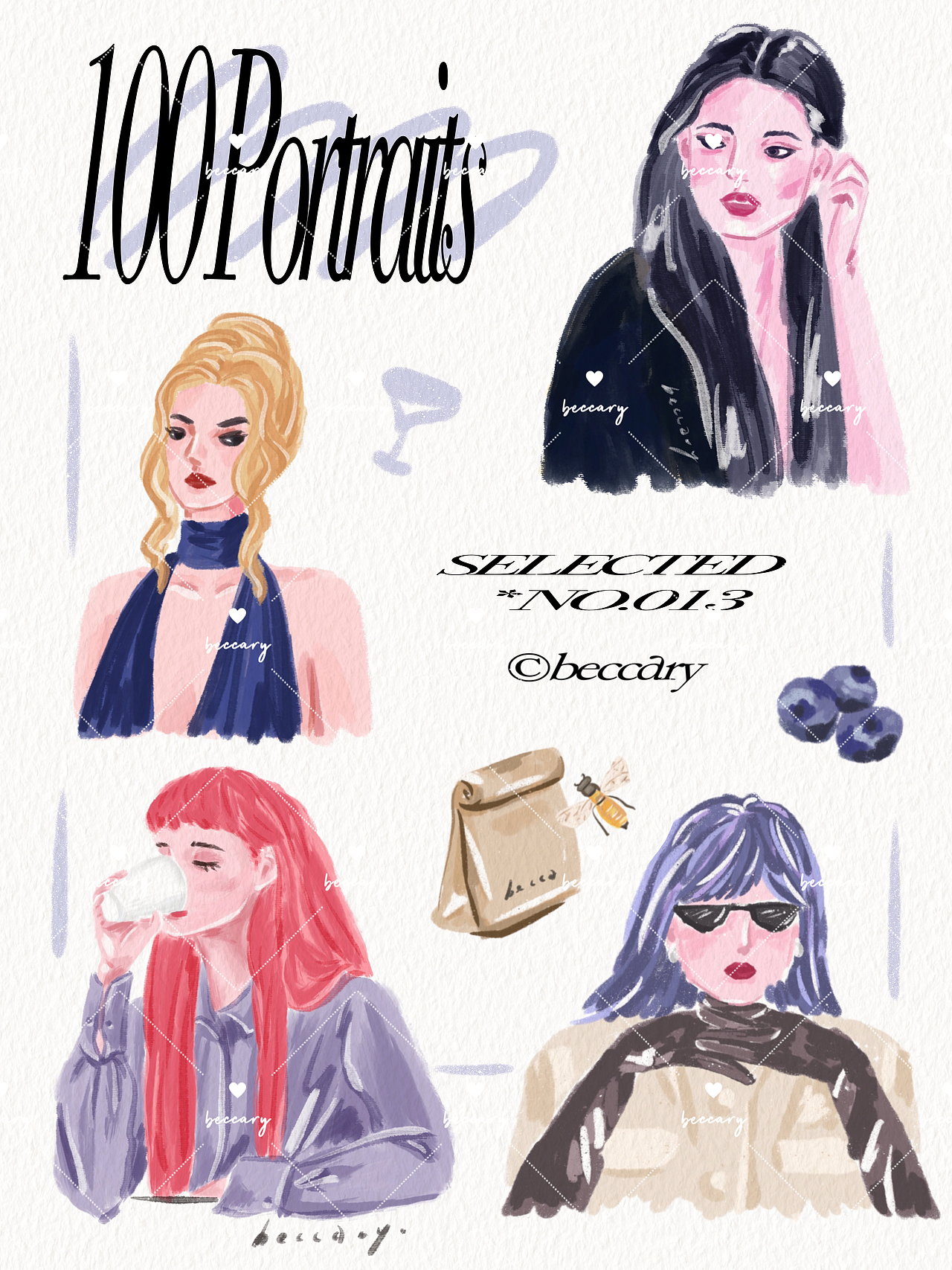 ｛100 Portraits｝100张女孩肖像插画（图ZMzQ0MjU5NzAw） - 艺术插画 - 站酷设计师beccary原创素材 - 站酷ZCOOL