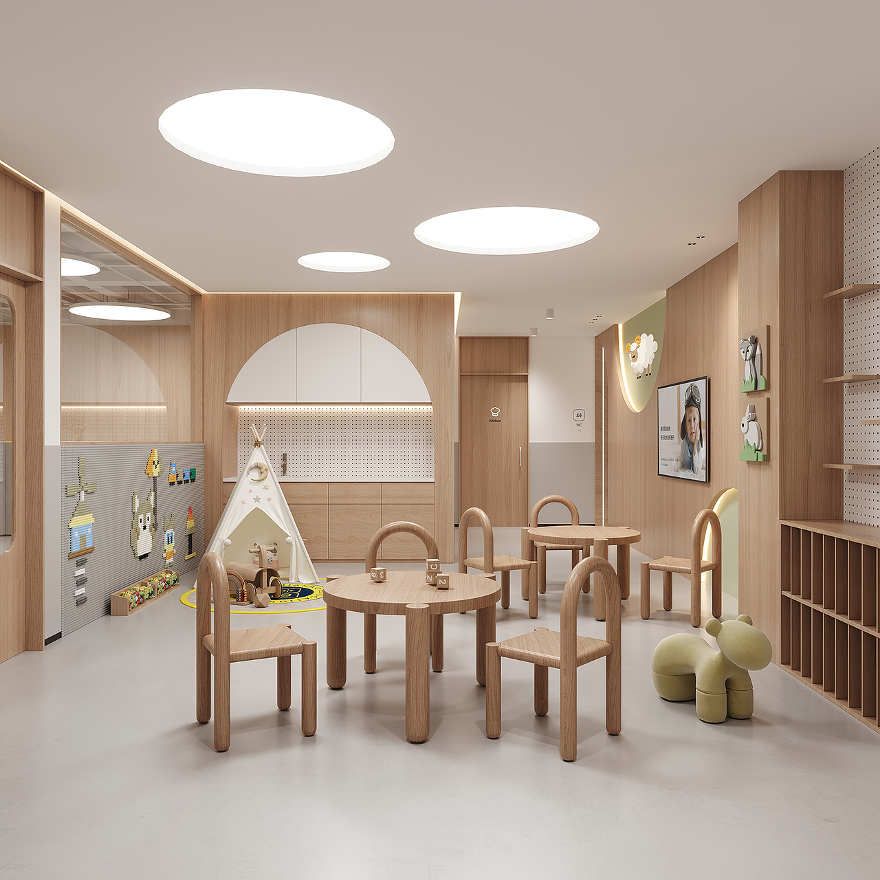 ▾恒茂园店卫生间
<br>卫生间以孩子的审美视觉设计,采用绿色作为空间的主要色彩,加入童趣元素点缀,打造愉悦的空间氛围。