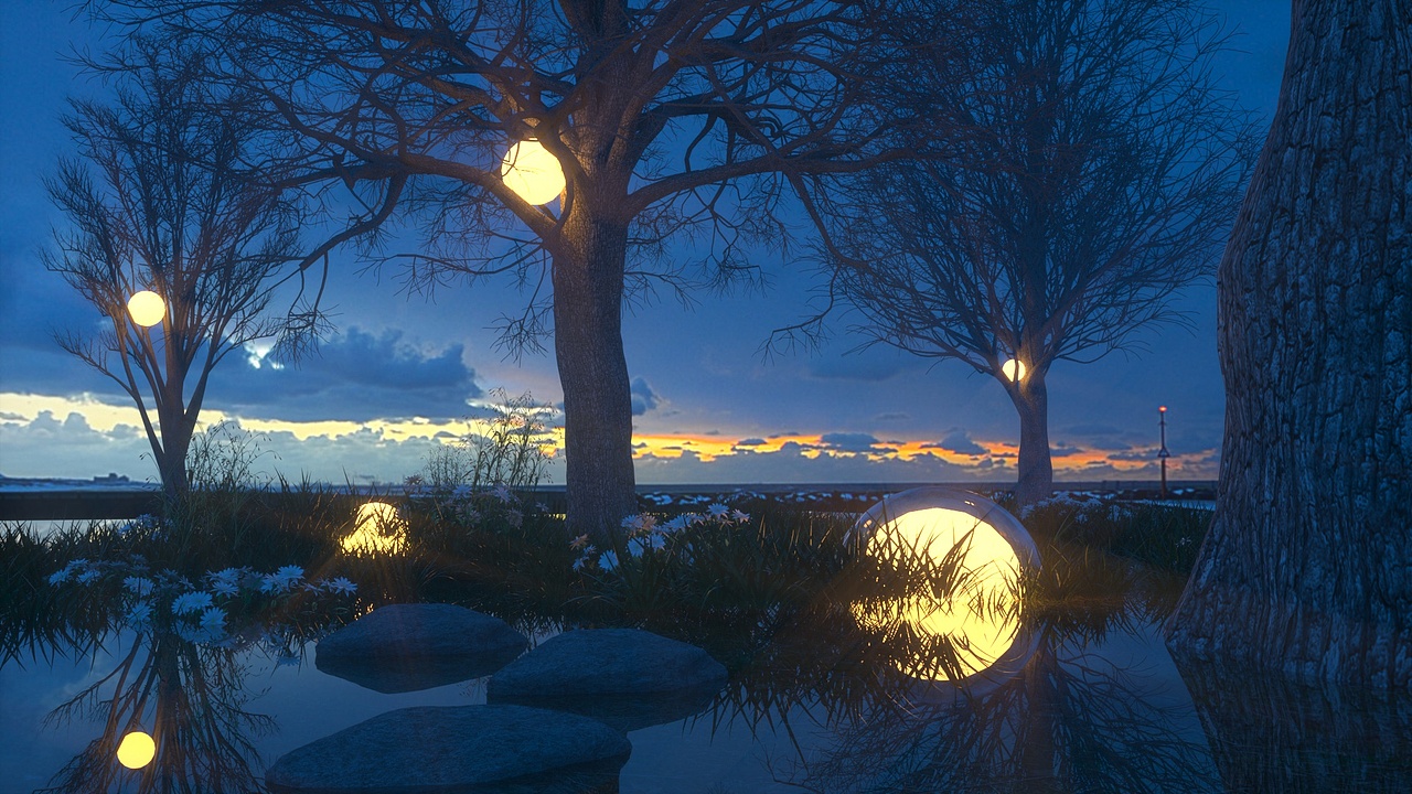 C4D 植物插件 夜晚渲染 OC