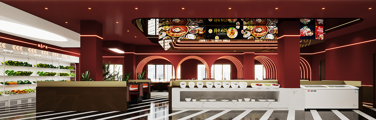 火锅店多种材质的碰撞使用空间也形成了较为丰富层次感