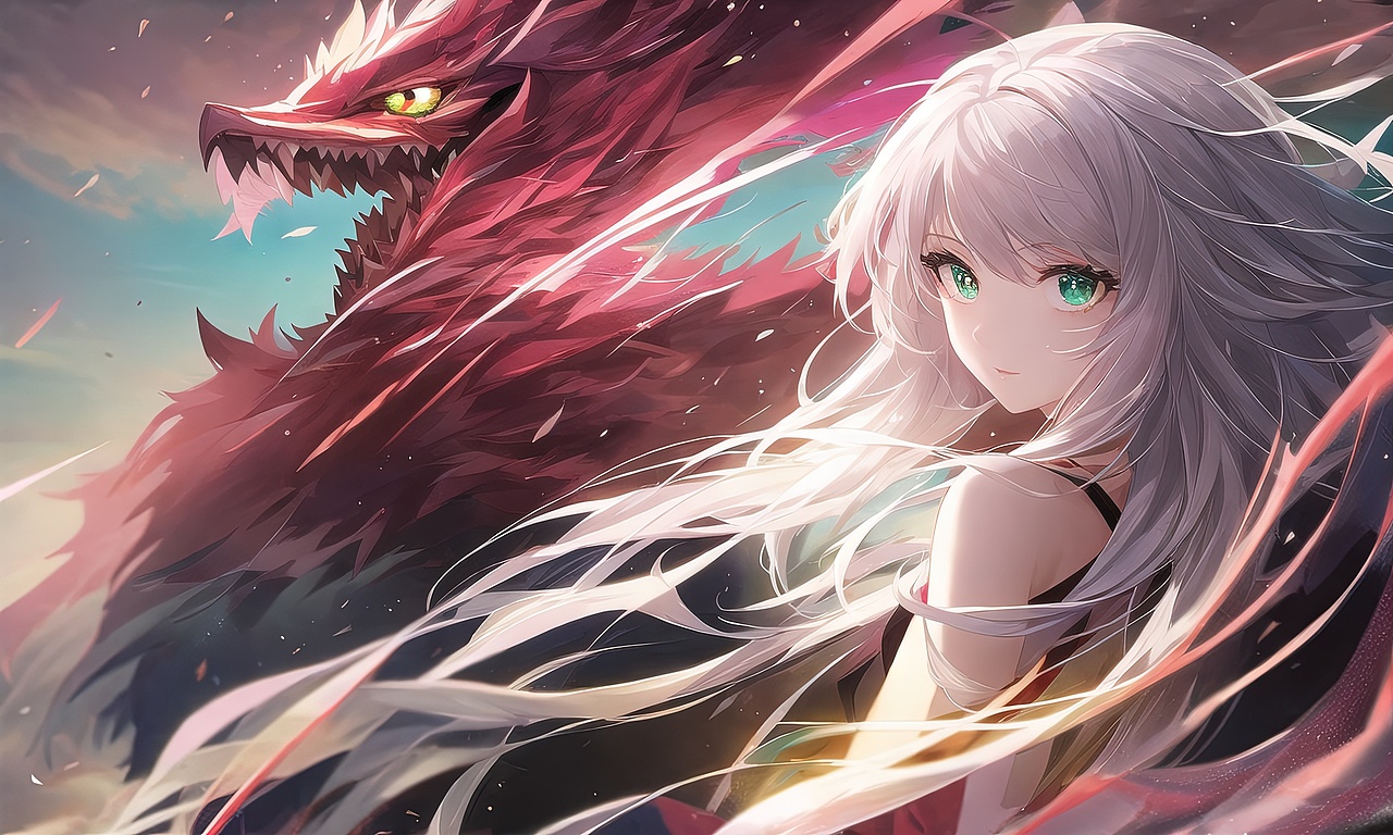 原创作品插画ai绘画龙龙娘二次元动漫中国龙ai绘图