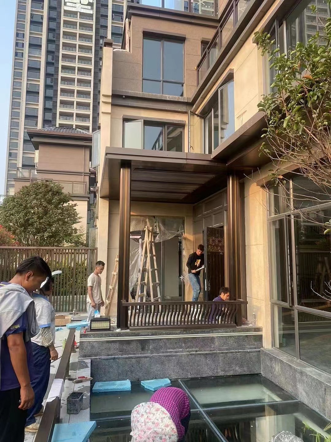 佛山别墅园林景观廊架、仿古铜不锈钢金属售楼部整装