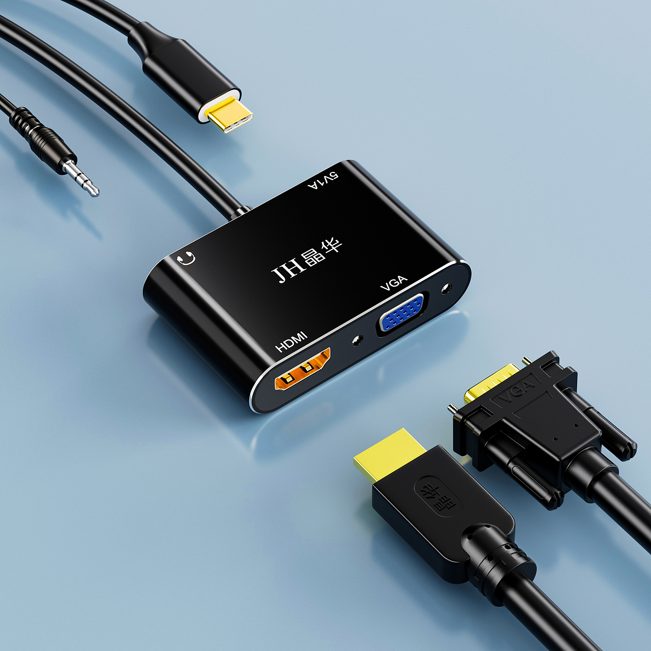 JH/晶华 (VGA 转HDMI+VGA)C4D3C产品渲染